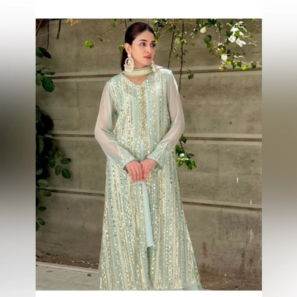 Original Rang E Haya Pakistani Ethnic wear in pista green - Picture 3 of 9